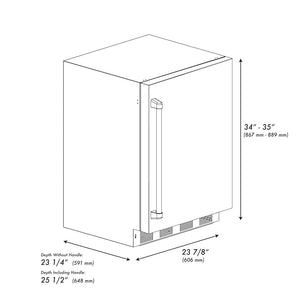 ZLINE Autograph Edition 24 in. Touchstone 151 Can Beverage Fridge With Solid Stainless Steel Door And Champagne Bronze Handle (RBSOZ-ST-24-CB) dimensional diagram.