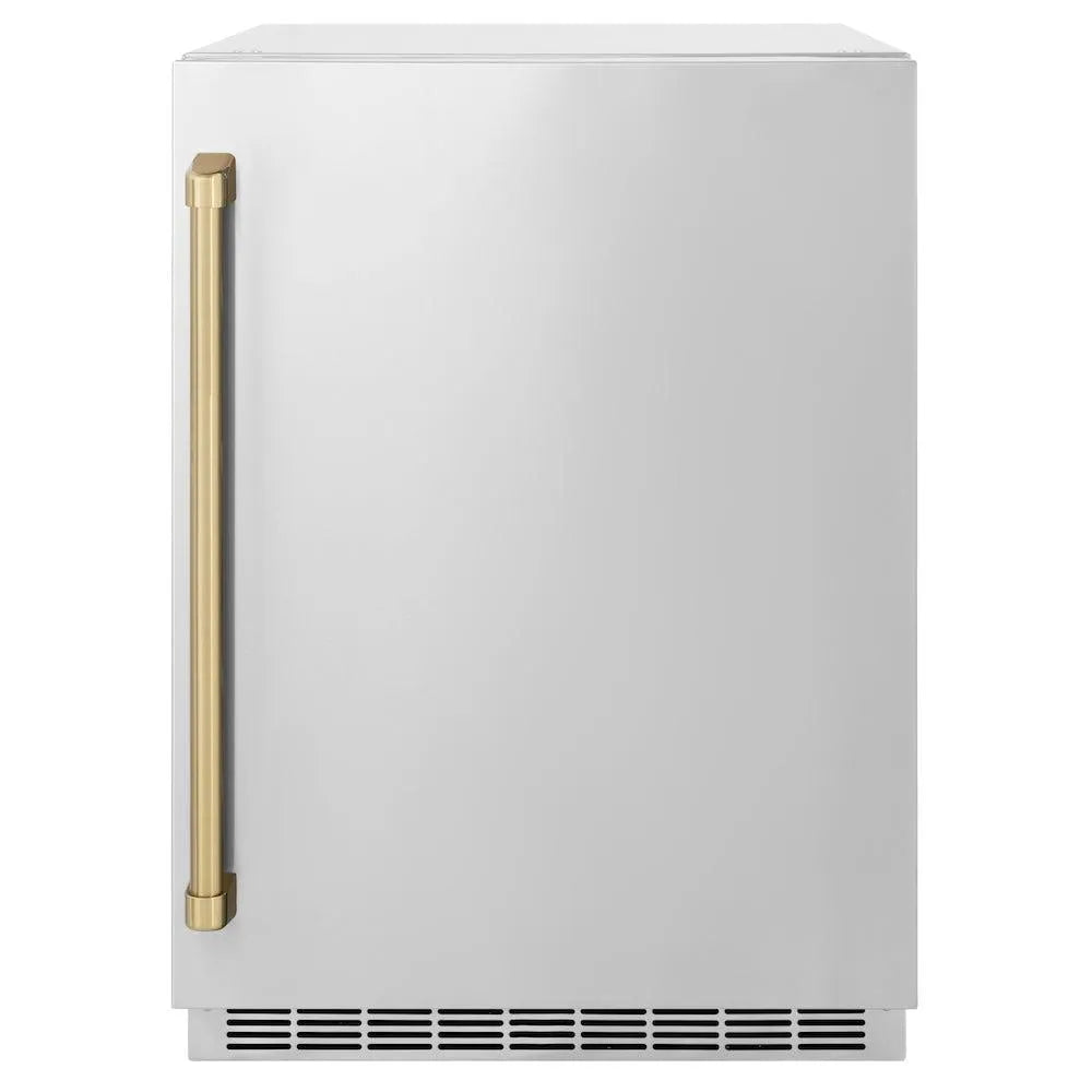 ZLINE Autograph Edition 24 in. Touchstone 151 Can Beverage Fridge With Solid Stainless Steel Door And Champagne Bronze Handle (RBSOZ-ST-24-CB) main image.
