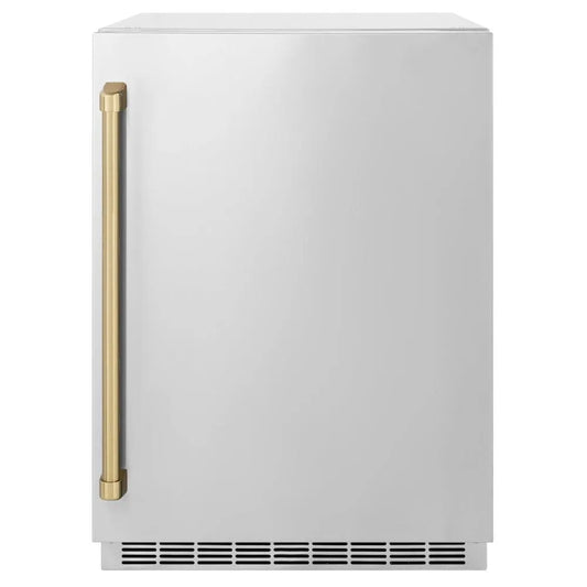 ZLINE Autograph Edition 24 in. Touchstone 151 Can Beverage Fridge With Solid Stainless Steel Door And Champagne Bronze Handle (RBSOZ-ST-24-CB) main image.