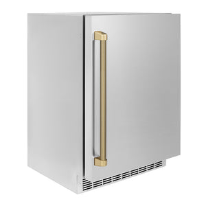 ZLINE Autograph Edition 24 in. Touchstone 151 Can Beverage Fridge with Solid Stainless Steel Door and Champagne Bronze Helix Handle (RBSOZ-ST-24-KCB) side.