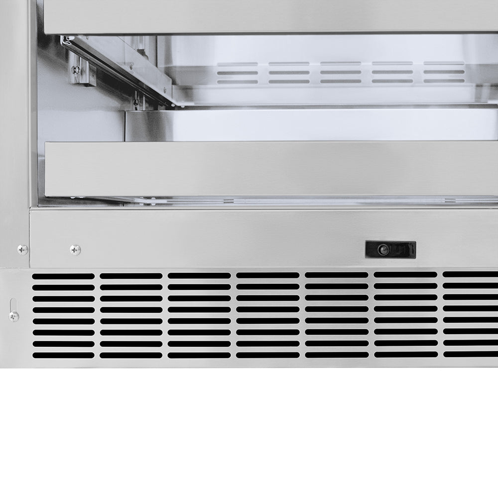 ZLINE Autograph Edition 24 in. Touchstone 151 Can Beverage Fridge with Solid Stainless Steel Door and Polished Nickel Helix Handle (RBSOZ-ST-24-KPN) base and kickplate.