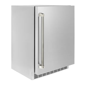 ZLINE Autograph Edition 24 in. Touchstone 151 Can Beverage Fridge with Solid Stainless Steel Door and Polished Nickel Helix Handle (RBSOZ-ST-24-KPN) side.