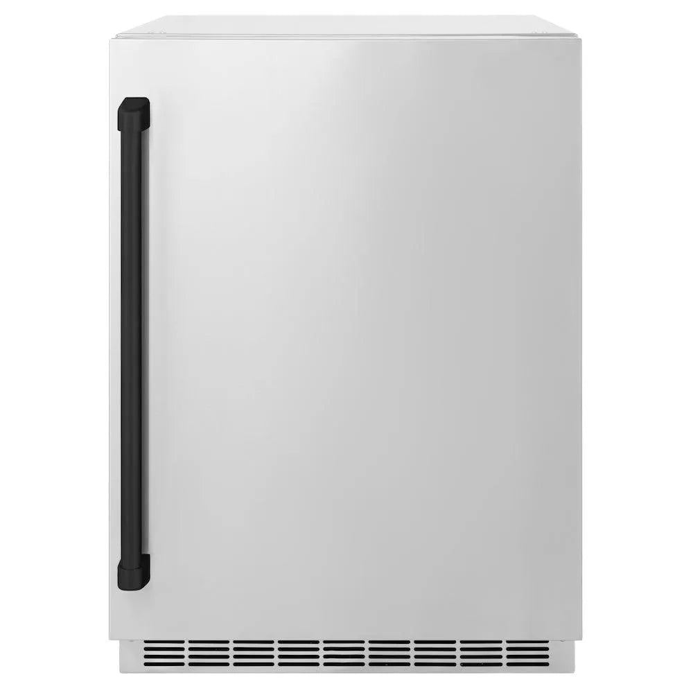 ZLINE Autograph Edition 24 in. Touchstone 151 Can Beverage Fridge With Solid Stainless Steel Door And Matte Black Handle (RBSOZ-ST-24-MB) main image.