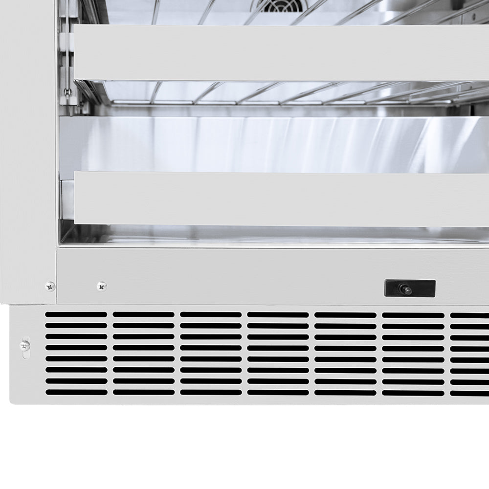 ZLINE Autograph Edition 24 in. Touchstone Dual Zone 44 Bottle Wine Cooler with Stainless Steel Glass Door and Champagne Bronze Helix Handle (RWDOZS-24-KCB) base and kickplate.
