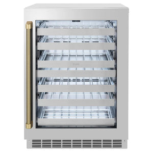 ZLINE Autograph Edition 24 in. Touchstone Dual Zone 44 Bottle Wine Cooler with Stainless Steel Glass Door and Champagne Bronze Helix Handle (RWDOZS-24-KCB) main image.