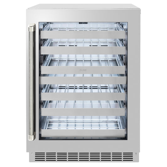 ZLINE Autograph Edition 24 in. Touchstone Dual Zone 44 Bottle Wine Cooler with Stainless Steel Glass Door and Polished Nickel Helix Handle (RWDOZS-24-KPN)