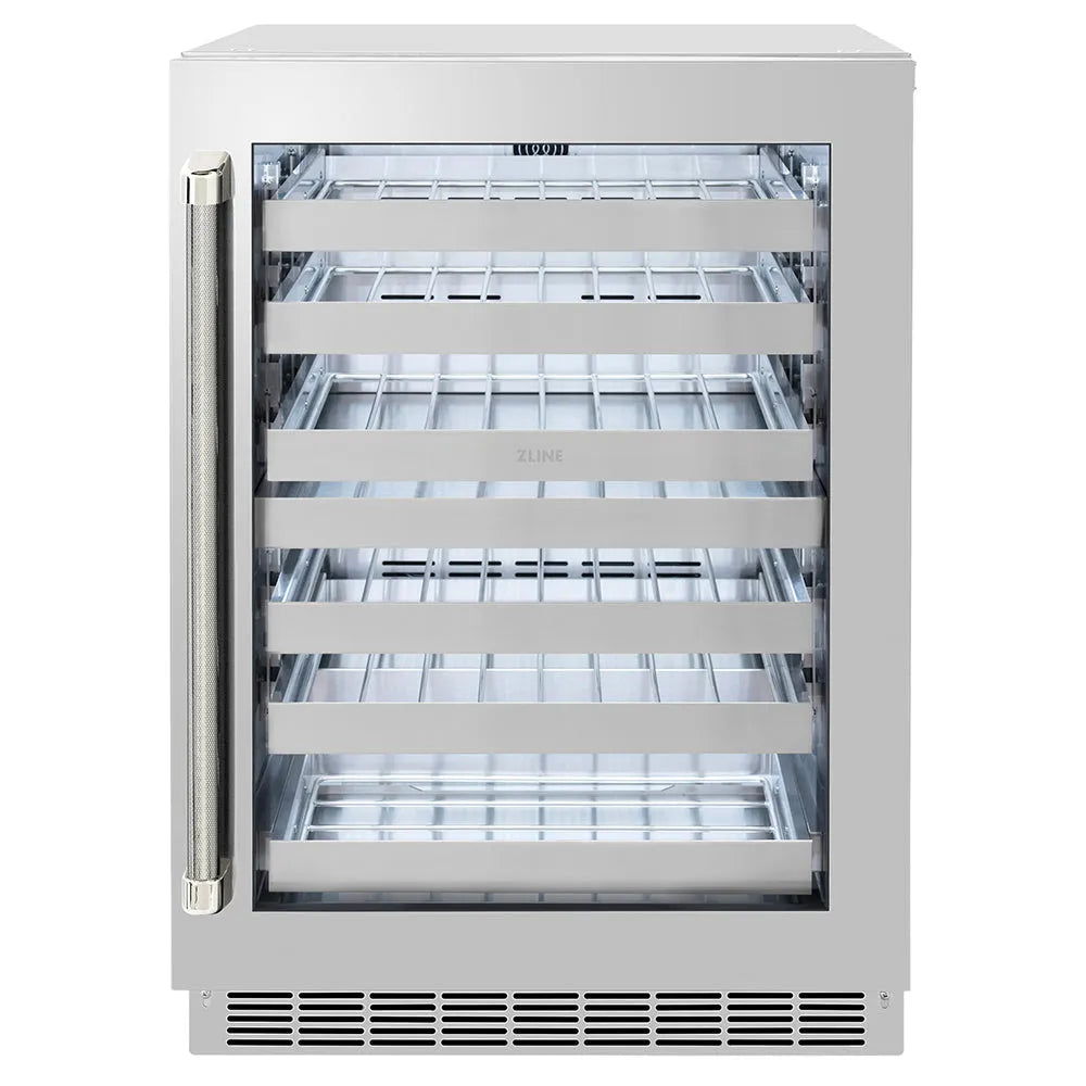 ZLINE Autograph Edition 24 in. Touchstone Dual Zone 44 Bottle Wine Cooler with Stainless Steel Glass Door and Polished Nickel Helix Handle (RWDOZS-24-KPN) main image.