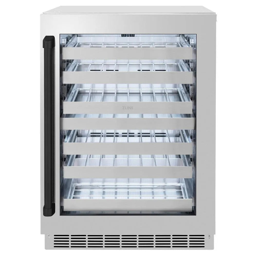 ZLINE Autograph Edition 24 in. Touchstone Dual Zone 44 Bottle Wine Cooler With Stainless Steel Glass Door And Matte Black Handle (RWDOZ-GS-24-MB) main image.
