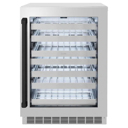 ZLINE Autograph Edition 24 in. Touchstone Dual Zone 44 Bottle Wine Cooler With Stainless Steel Glass Door And Matte Black Handle (RWDOZ-GS-24-MB) main image.