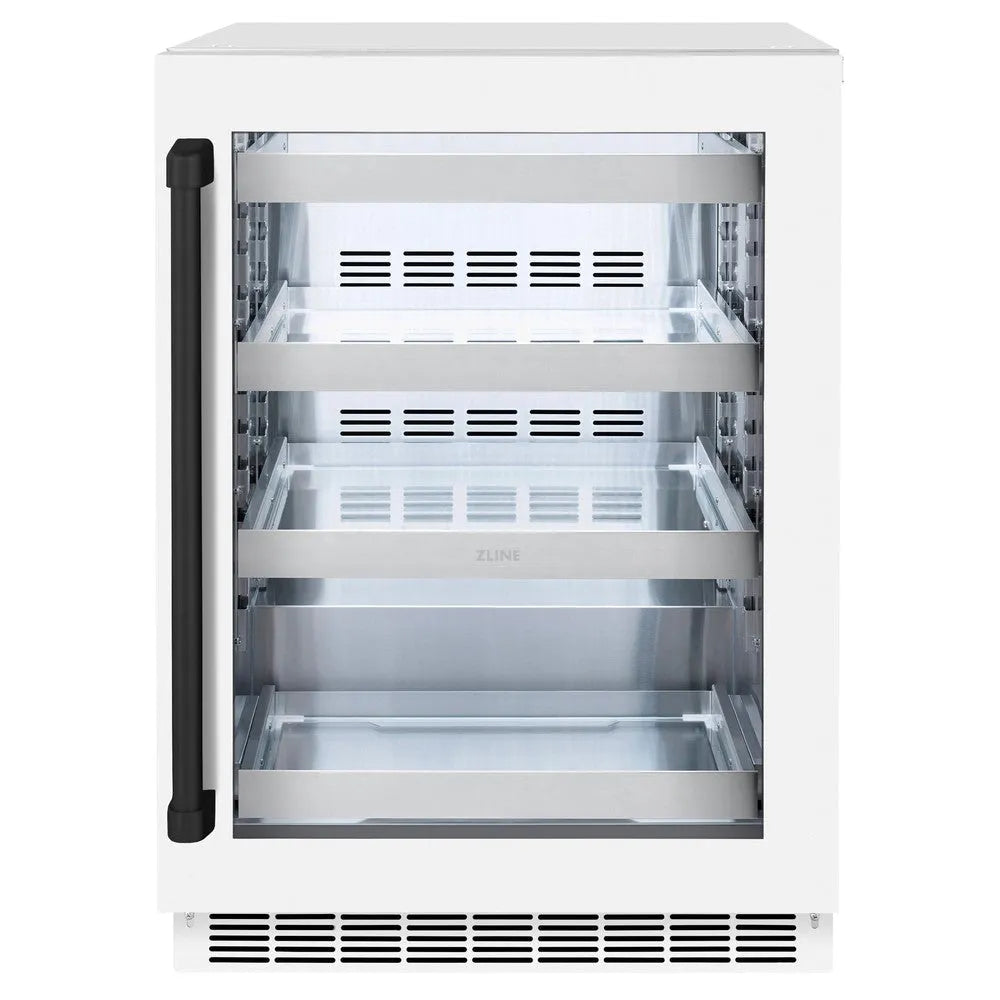 ZLINE Autograph Edition 24 in. Touchstone 151 Can Beverage Fridge With White Matte Glass Door And Matte Black Handle (RBSOZ-WM-24-MB) main image.