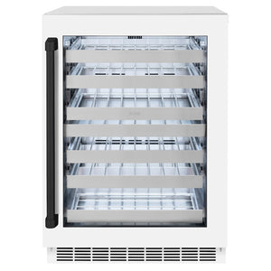 ZLINE Autograph Edition 24 in. Touchstone Dual Zone 44 Bottle Wine Cooler With White Matte Glass Door And Matte Black Handle (RWDOZ-WM-24-MB)
