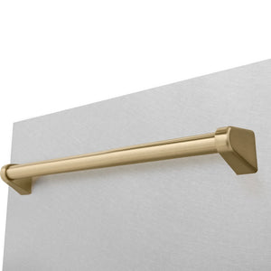 ZLINE Autograph Edition 18 in. Tallac Series 3rd Rack Top Control Built-In Dishwasher with Satin Stainless Steel Panel and Champagne Bronze Handle, 51dBa (DWVZ-SN-18-CB) handle detail.