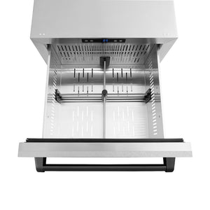 ZLINE Autograph Edition 24 in. Touchstone 168 Can Outdoor-Rated Dual Refrigerator Drawer with Satin Stainless Steel Doors and Matte Black Handles (RDSOZ-SN-24-MB)