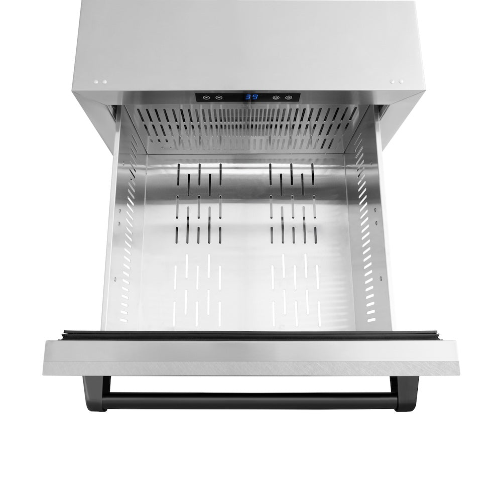 ZLINE Autograph Edition 24 in. Touchstone 168 Can Outdoor-Rated Dual Refrigerator Drawer with Satin Stainless Steel Doors and Matte Black Handles (RDSOZ-SN-24-MB)