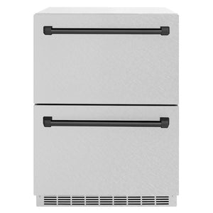 ZLINE Autograph Edition 24 in. Touchstone 168 Can Outdoor-Rated Dual Refrigerator Drawer with Satin Stainless Steel Doors and Matte Black Handles (RDSOZ-SN-24-MB) main image.