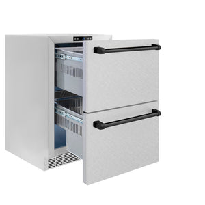 ZLINE Autograph Edition 24 in. Touchstone 168 Can Outdoor-Rated Dual Refrigerator Drawer with Satin Stainless Steel Doors and Matte Black Handles (RDSOZ-SN-24-MB)