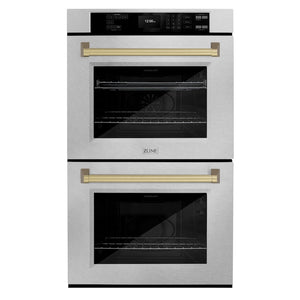 ZLINE 30 in. Autograph Edition Professional True Convection Double Wall Oven with Air Fry and Self Clean in Satin Stainless Steel with Champagne Bronze Handles (WADSZ-30-CB)