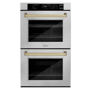 ZLINE Autograph Edition 30 in. Professional True Convection Double Wall Oven with Air Fry and Self Clean in Satin Stainless Steel with Champagne Bronze Handles (WADSZ-30-CB) main image.