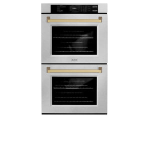ZLINE Autograph Edition 30 in. Professional True Convection Double Wall Oven with Air Fry and Self Clean in Satin Stainless Steel with Champagne Bronze Handles (WADSZ-30-CB)