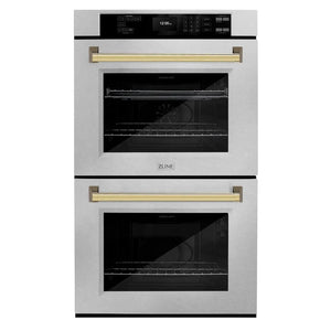 ZLINE Autograph Edition 30 in. Professional True Convection Double Wall Oven with Air Fry and Self Clean in Satin Stainless Steel with Polished Gold Handles (WADSZ-30-G) main image.