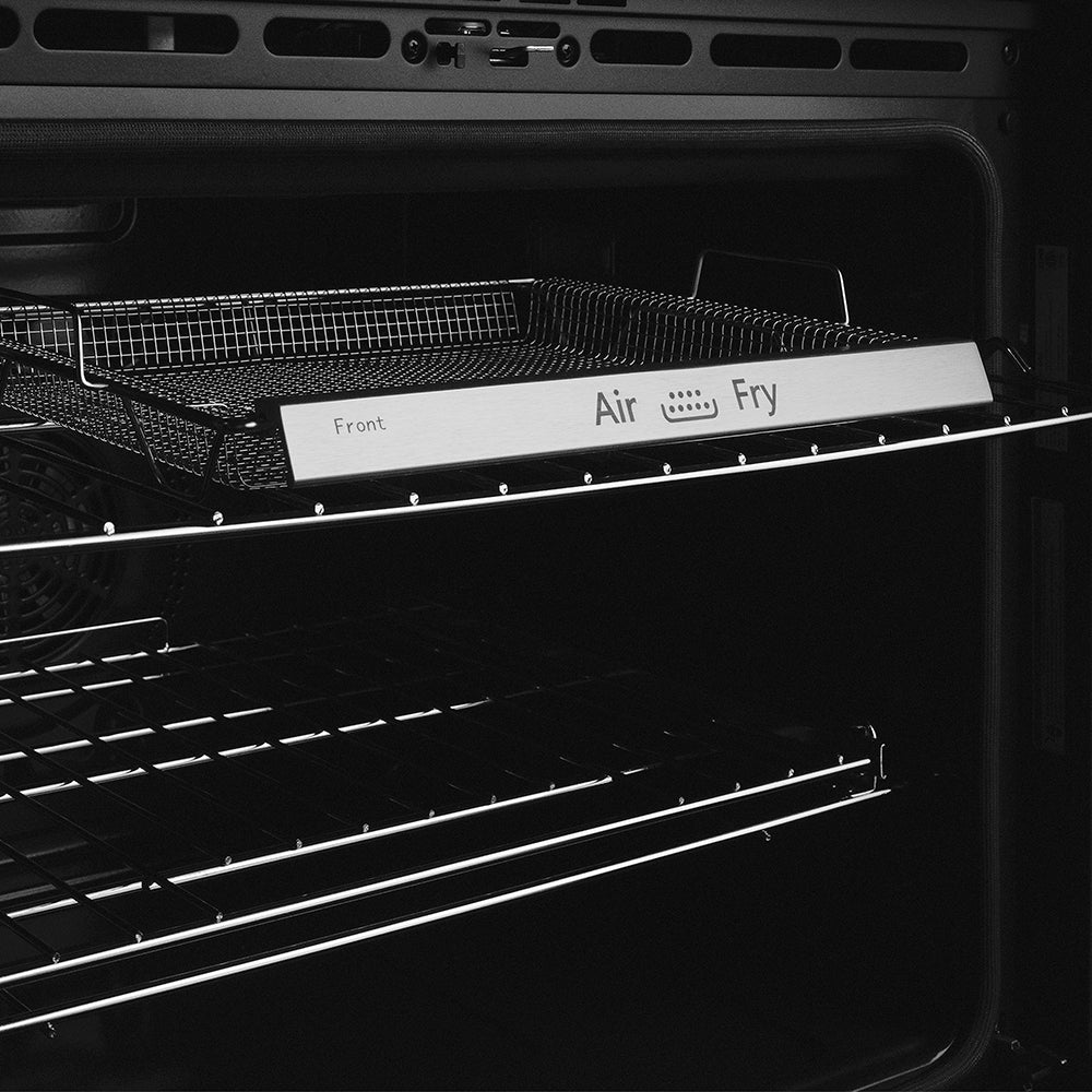 ZLINE Autograph Edition 30 in. Professional True Convection Double Wall Oven with Air Fry and Self Clean in Satin Stainless Steel with Polished Nickel Helix Handles (WADSZ-30-KPN) oven interior with racks.