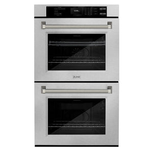 ZLINE Autograph Edition 30 in. Professional True Convection Double Wall Oven with Air Fry and Self Clean in Satin Stainless Steel with Polished Nickel Helix Handles (WADSZ-30-KPN)