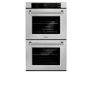 ZLINE Autograph Edition 30 in. Professional True Convection Double Wall Oven with Air Fry and Self Clean in Satin Stainless Steel with Polished Nickel Helix Handles (WADSZ-30-KPN) front.