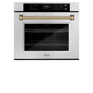 ZLINE Autograph Edition 30 in. Professional True Convection Single Wall Oven with Air Fry and Self Clean in Satin Stainless Steel with Polished Gold Helix Handle (WASSZ-30-KG)