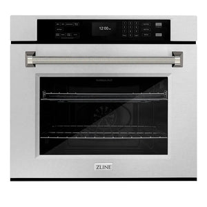 ZLINE Autograph Edition 30 in. Professional True Convection Single Wall Oven with Air Fry and Self Clean in Satin Stainless Steel with Polished Nickel Helix Handle (WASSZ-30-KPN) main image.