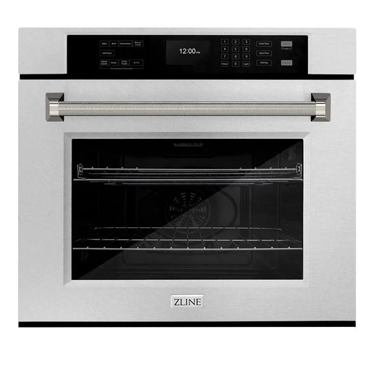 ZLINE Autograph Edition 30 in. Professional True Convection Single Wall Oven with Air Fry and Self Clean in Satin Stainless Steel with Polished Nickel Helix Handle (WASSZ-30-KPN) main image.