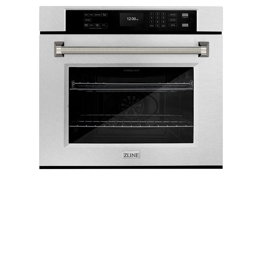 ZLINE Autograph Edition 30 in. Professional True Convection Single Wall Oven with Air Fry and Self Clean in Satin Stainless Steel with Polished Nickel Helix Handle (WASSZ-30-KPN)