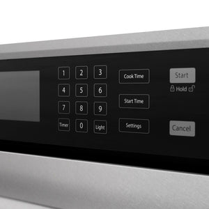 ZLINE 30 in. Autograph Edition Professional True Convection Single Wall Oven with Air Fry and Self Clean in Satin Stainless Steel with Matte Black Handle (WASSZ-30-MB) control panel and display.