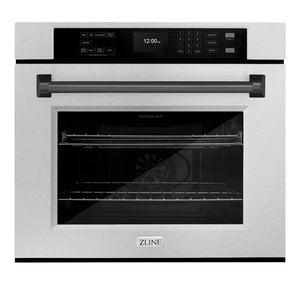 ZLINE 30 in. Autograph Edition Professional True Convection Single Wall Oven with Air Fry and Self Clean in Satin Stainless Steel with Matte Black Handle (WASSZ-30-MB) front.