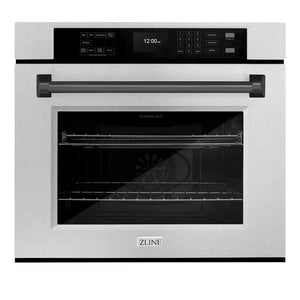 ZLINE Autograph Edition 30 in. Professional True Convection Single Wall Oven with Air Fry and Self Clean in Satin Stainless Steel with Matte Black Handle (WASSZ-30-MB) main image.