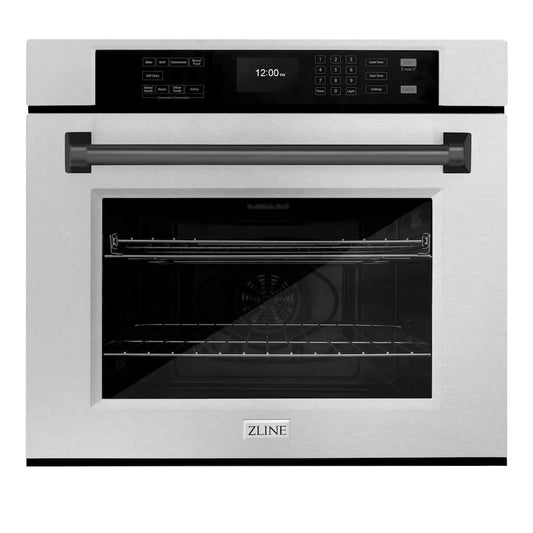 ZLINE Autograph Edition 30 in. Professional True Convection Single Wall Oven with Air Fry and Self Clean in Satin Stainless Steel with Matte Black Handle (WASSZ-30-MB) main image.