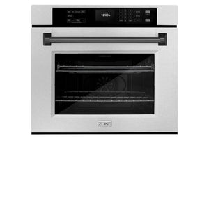 ZLINE 30 in. Autograph Edition Professional True Convection Single Wall Oven with Air Fry and Self Clean in Satin Stainless Steel with Matte Black Handle (WASSZ-30-MB) front, closed.
