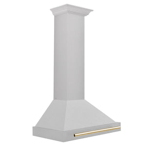 ZLINE Autograph Edition 30 in. Convertible Satin Stainless Steel Wall Mount Range Hood with Polished Gold Handle (KB4SNZ-30-G) side.