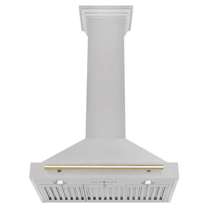 ZLINE Autograph Edition 30 in. Convertible Satin Stainless Steel Wall Mount Range Hood with Polished Gold Handle (KB4SNZ-30-G) under.