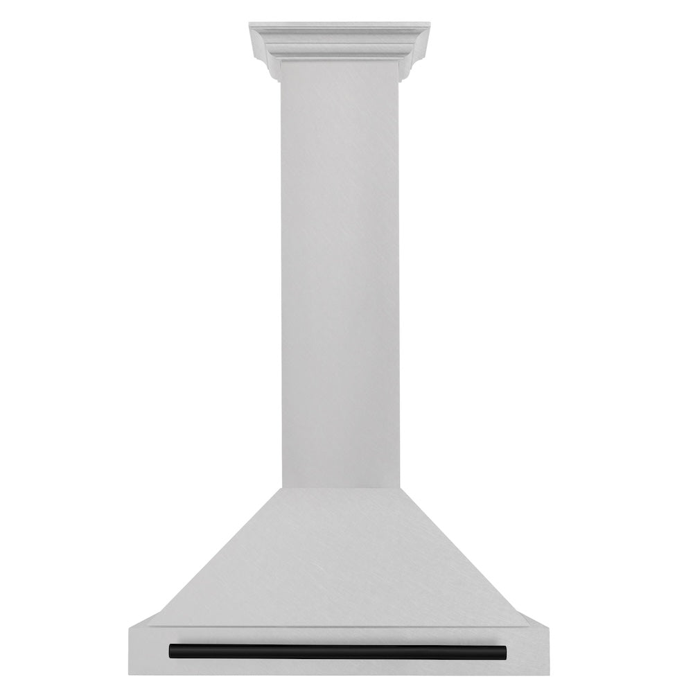 ZLINE Autograph Edition 30 in. Convertible Satin Stainless Steel Wall Mount Range Hood with Matte Black Handle (KB4SNZ-30-MB) front.