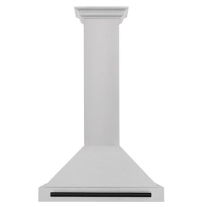 ZLINE Autograph Edition 30 in. Convertible Satin Stainless Steel Wall Mount Range Hood with Matte Black Handle (KB4SNZ-30-MB) front.