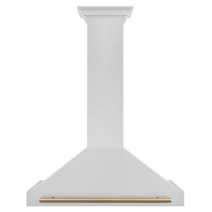 ZLINE Autograph Edition 36 in. Convertible Satin Stainless Steel Wall Mount Range Hood with Champagne Bronze Handle (KB4SNZ-36-CB) front.
