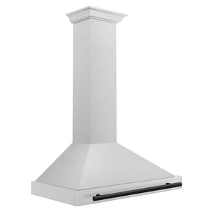 ZLINE Autograph Edition 36 in. Convertible Satin Stainless Steel Wall Mount Range Hood with Matte Black Handle (KB4SNZ-36-MB) side.