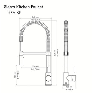 ZLINE Autograph Edition Sierra Pull Down Spring Single Handle Kitchen Faucet in Brushed Nickel and Champagne Bronze (SRA-KF-ZBNCB) dimensional diagram.