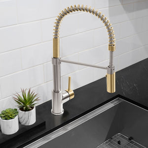 ZLINE Autograph Edition Sierra Pull Down Spring Single Handle Kitchen Faucet in Brushed Nickel and Champagne Bronze (SRA-KF-ZBNCB)