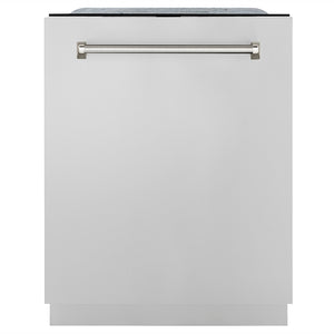 ZLINE Autograph Edition 24 in. Monument Series 3rd Rack Top Touch Control Tall Tub Dishwasher in Stainless Steel with Polished Nickel Helix Handle, 45dBa (DWMTZ-30424-KPN)