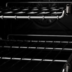 ZLINE Autograph Edition 48 in. 6.0 cu. ft. Legacy Dual Fuel Range with 7 Burner Gas Cooktop and 2 Electric Ovens in Stainless Steel and Polished Gold Accents (RAZ-48-G) oven racks inside oven, front.