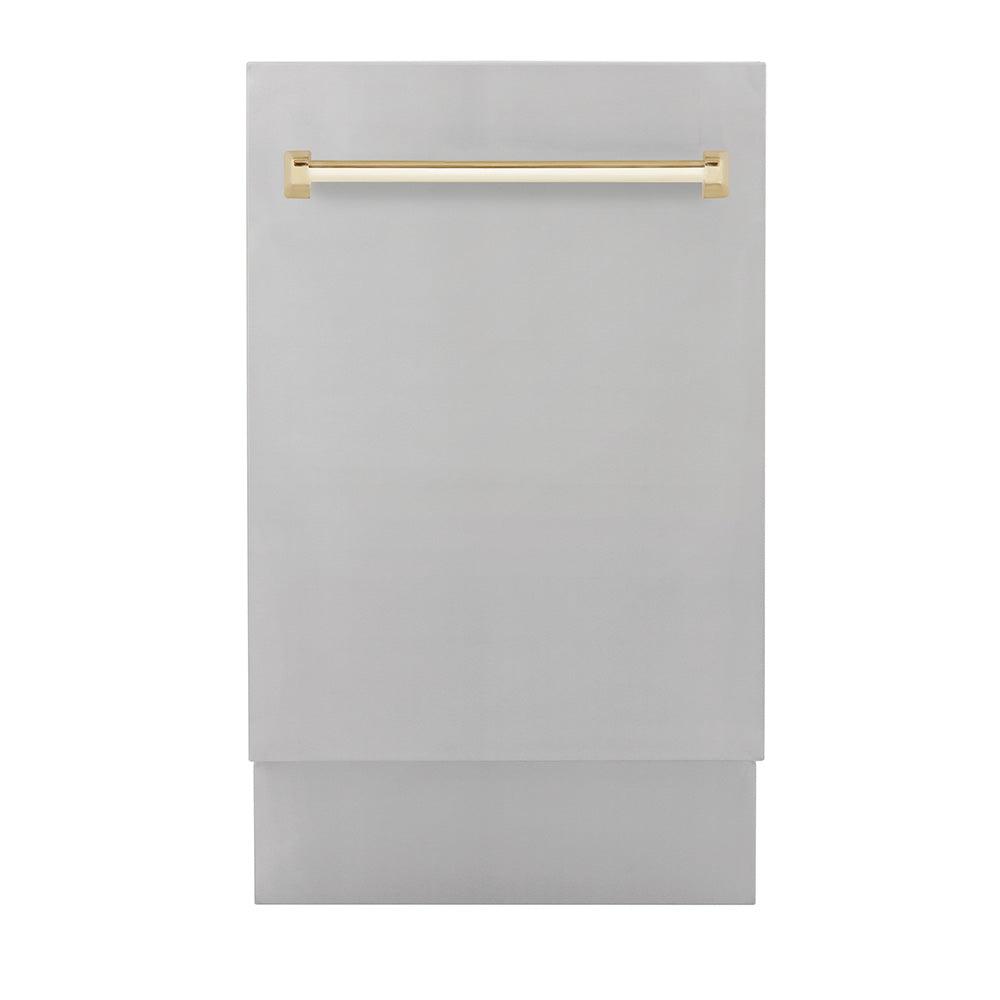ZLINE Autograph Edition 18 in. Compact 3rd Rack Top Control Dishwasher in Stainless Steel with Polished Gold Handle, 51dBa (DWVZ-304-18-G)