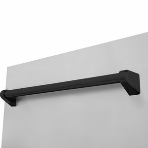 ZLINE Autograph Edition 18 in. Tallac Series 3rd Rack Dishwasher with Auto Door Open Drying, 51dBa, Stainless Steel Panel with Matte Black Handle (DWVZ-304-18-MB) close-up, handle location.