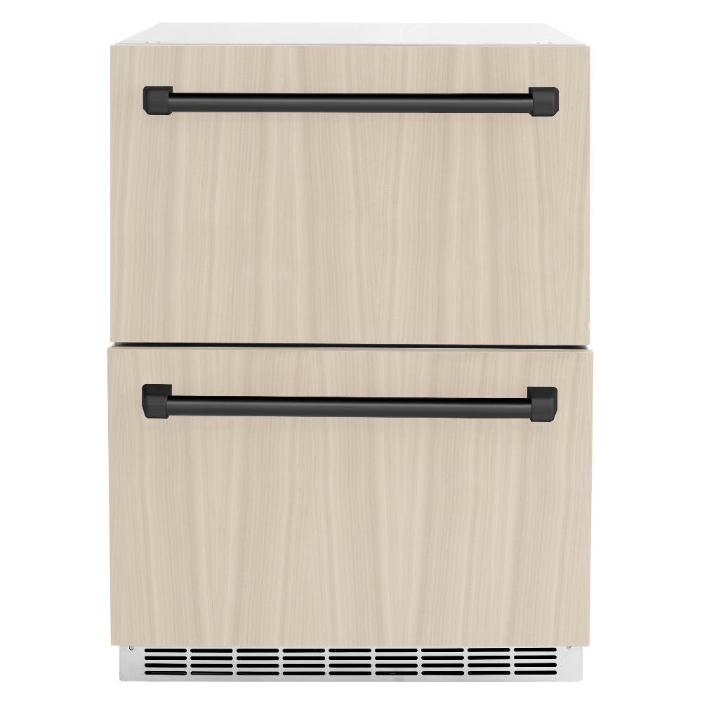 ZLINE Autograph Edition 24 in. Touchstone 168 Can Outdoor-Rated Dual Refrigerator Drawer with Panel-Ready Doors and Matte Black Handles (RDSPOZ-24-MB)