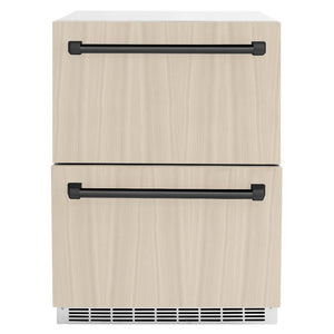 ZLINE Autograph Edition 24 in. Touchstone 168 Can Outdoor-Rated Dual Refrigerator Drawer with Panel-Ready Doors and Matte Black Handles (RDSPOZ-24-MB)